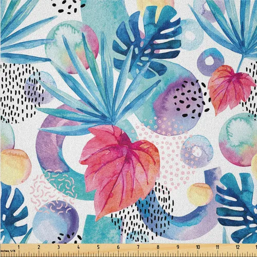 Vista 4 de Ambesonne The Yard, tela de cachemira de The Yard, diseño vintage de motivos botánicos orientales, flores, vibraciones psicodélicas, arte, tela