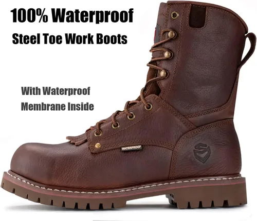 Vista 2 de SUREWAY Men's 8" Waterproof Steel-Toe Logger Work Boot,Superior Oil/Slip Resistant,Thicker Full Grain Leather,Wedge Rubber Sole,EH Rated