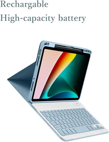 Vista 5 de kaitesi Funda para teclado para iPad 9ª 8ª 7ª generación 10.2/ Air 3ª generación Pro 10.5, cubierta inteligente de folio inteligente con teclado