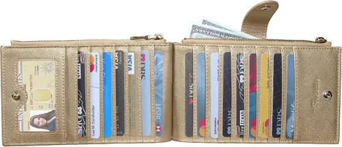 Vista 8 de Travelambo - Billetera con interferencia de radiofrecuencia (RFID) para mujer, tamaño grande, plegable, para varias tarjetas, con cremallera