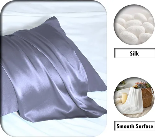 Vista 2 de Funda de almohada de seda de morera natural para cabello y piel, tamaño estándar de 20 x 26 pulgadas, con cremallera oculta, suave, transpirable