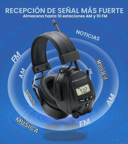 Vista 5 de Digital AM/FM Radio Hearing Protection Earmuffs, 25 dB NRR Radio Am Fm + Negro