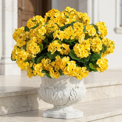 Vista 18 de 4 piezas de plantas falsas para decoración del hogar, flores artificiales, geranios artificiales, flores artificiales para exteriores, ramo de seda