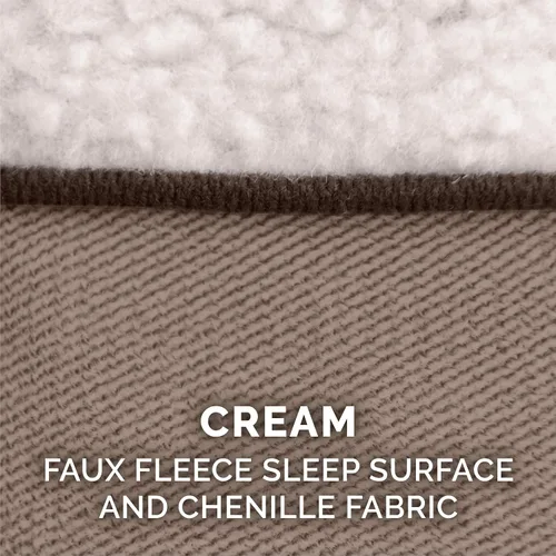 Vista 7 de Furhaven Cama para perro, de espuma viscoelástica, estilo sofá, Sherpa y chenilla, crema, M