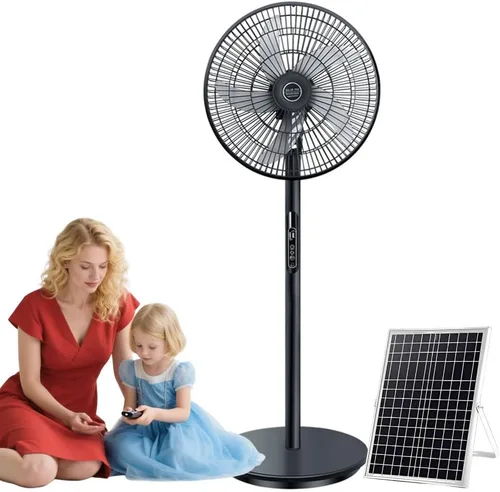 Vista 9 de Ventilador de pedestal oscilante con control remoto, ventilador de pie recargable solar, ventiladores para exteriores con panel solar, ventiladores