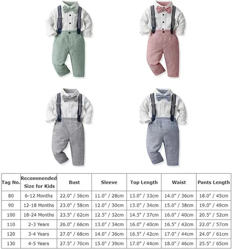 Vista 7 de IDOPIP Toddler Kids Baby Boys Formal Suit Gentleman White Shirt with Bowtie + Suspender Shorts Pants Overalls Clothes 6M-5T