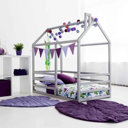 Vista 6 de Marco de cama Montessori para niños, cama de casa para niños pequeños con rieles, cama con dosel para niños, cama de día para niños, cama de cabaña