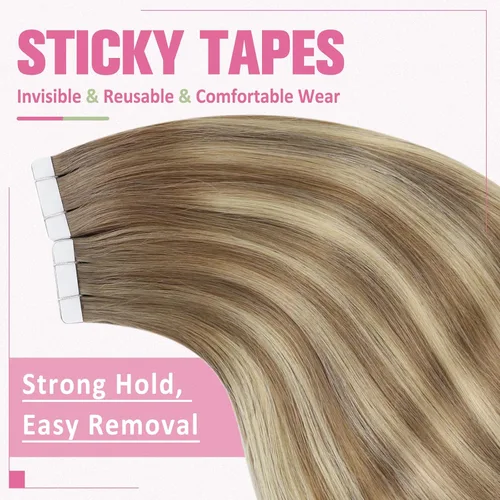Vista 171 de YoungSee Extensiones de Cabello Humano con Cinta Balayage Extensiones de Cabello con Cinta Marrón Oscuro Extensiones de Cabello con Cinta Ombre