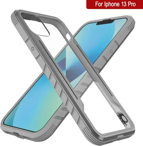Vista 7 de Punkcase Diseñada para iPhone 13 Pro [Armor Stealth Series] funda protectora de grado militar con marco de aluminio [parte trasera transparente]