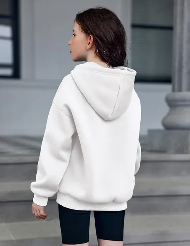 Vista 3 de Arshiner Sudaderas con Capucha de Gran Tamaño para Niñas Sudaderas Pullover de Forro Polar Conjuntos Casuales de Moda para Niños Ropa de Otoño Blanco