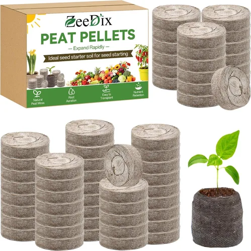 Vista 15 de ZeeDix 55 cápsulas de iniciación de semillas de 1.181 in, pellets de turba comprimida, tierra de inicio de semillas para inicio de semillas, cultivo