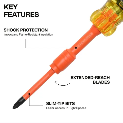 Vista 4 de Klein Tools 32310INS Juego de destornilladores de precisión con aislamiento múltiple y multibroca 10 en 2, collar de bloqueo automático