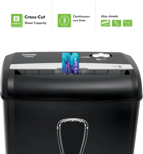 Vista 2 de Aurora AU890XA - Trituradora de papel y tarjetas de crédito de 8 hojas con cesta de basura