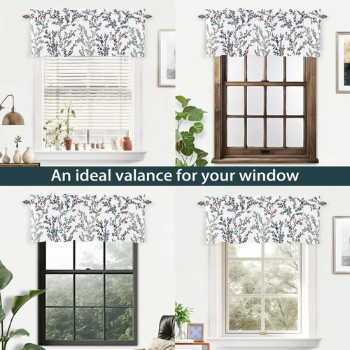 Vista 5 de DriftAway Jasmine - Cenefa de cortina de ventana con aislamiento térmico botánico de acuarela para sala de estar, dormitorio, cocina, 2 capas de 52