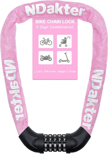 Vista 23 de NDakter Cerradura de cadena para bicicleta, combinación de 5 dígitos, resistente, antirrobo, cerradura de bicicleta de seguridad