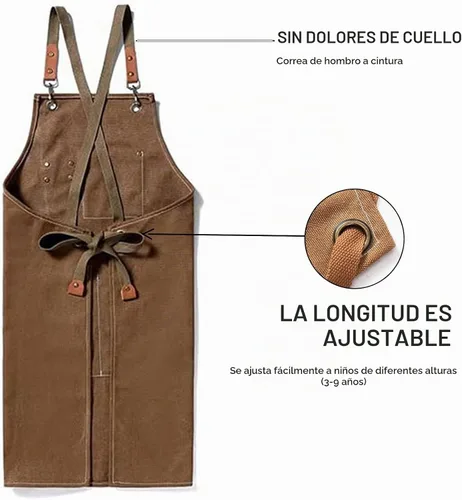 Vista 2 de Delantal resistente con bolsillos y correa cruzada ajustable para niños y niñas Beige
