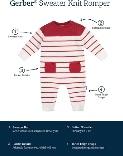 Vista 4 de Gerber Baby Boys Sweater Knit Romper Jumpsuit