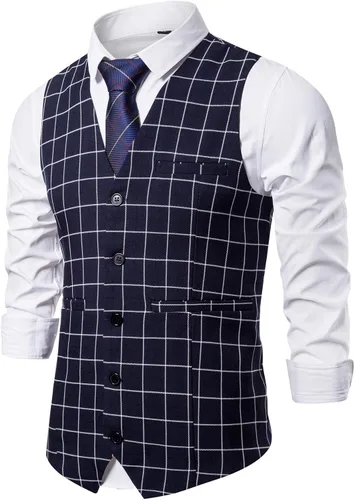 Vista 5 de DONGD Chaleco de traje formal para hombre, chaleco de vestir de negocios para traje o esmoquin Gris