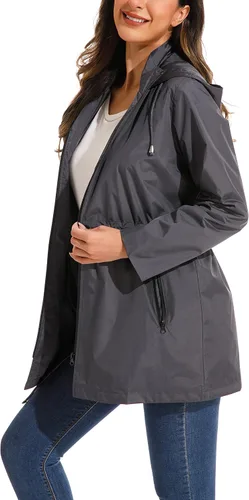Vista 9 de GUANYY Chaqueta impermeable para mujer, chaqueta Anorak para exteriores, con capucha