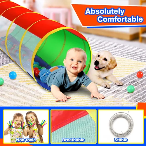 Vista 5 de Hoohtoot Los niños gatean a través del túnel de juego, túnel de juego desplegable para bebés para niños, tienda de campaña de juguete para niñas