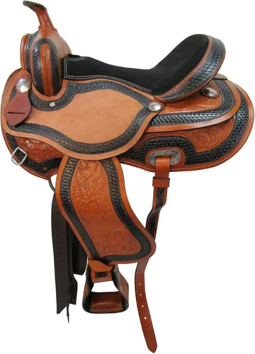 Vista 4 de Cómodo Trail Western Horse Sillín 15 16 17 18 Placer Tooled Cuero Tack Set SQHB
