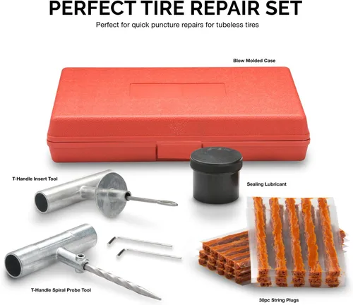Vista 4 de Tooluxe 50002L - Kit de reparación universal de neumáticos de alta resistencia con enchufes, kit de reparación de neumáticos planos, ideal