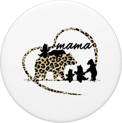 Vista 3 de Cute Trendy Mama Bear 5 cachorros mamá Cheetah Print diseño de corazón PopSockets PopGrip: agarre intercambiable para teléfonos y tabletas