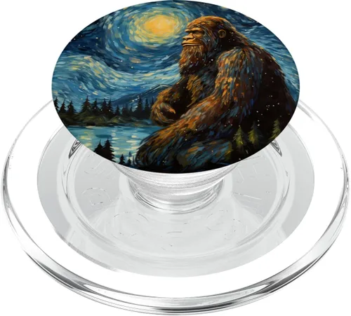 Vista 8 de PopGrip PopSockets estándar de Van Gogh de Bigfoot Sasquatch Starry Night
