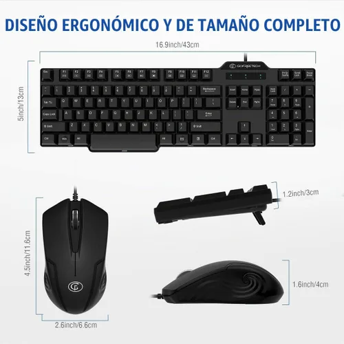 Vista 4 de Combo de teclado y mouse con cable, tamaño completo de 104 teclas, USB Plug