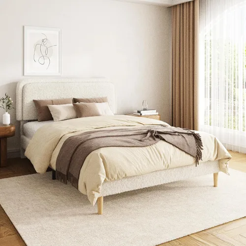 Vista 3 de Boucle Upholstered Bed Frame with Adjustable Headboard Height, No Box Spring Needed, Noise Free Platform Bed Frame, Teddy Soft Fabric Bed Base, 1000