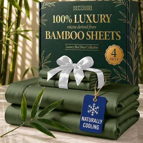 Vista 18 de DECOLURE Sábanas de Viscosa 100% Derivada de Bambú Tamaño Full - Juego de Sábanas de Lujo de 6 Piezas Naturalmente Refrescantes, Ultra Suaves Negro