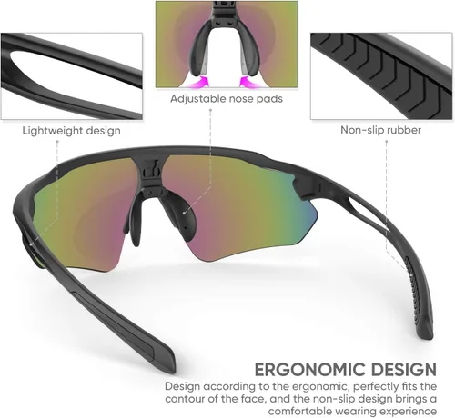 Vista 3 de Lentes de sol polarizados para ciclismo con 5 micas UV400, con armazón TR90.