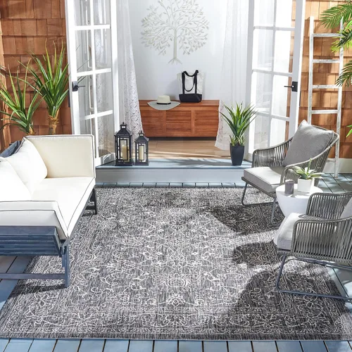 Vista 31 de SAFAVIEH Alfombra lavable al aire libre, colección Courtyard - 2'3" x 5', azul aguamarina y gris, no desprende pelusa y fácil limpieza, ideal