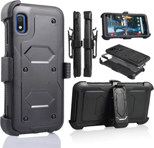 Vista 5 de Funda para Samsung Galaxy A10e, resistente, a prueba de golpes, pantalla integrada, protección de cuerpo completo, con clip giratorio para cinturón