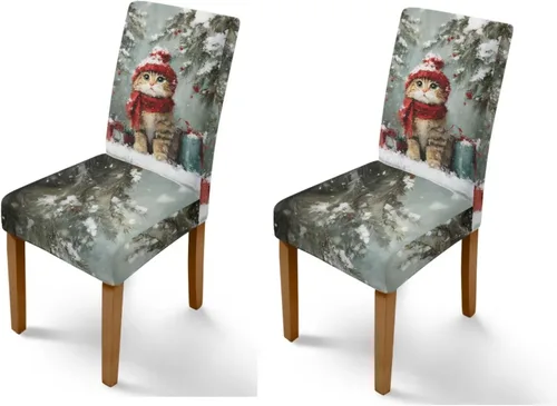 Vista 83 de Rnyleeg Fundas navideñas para sillas de comedor, fundas de asiento de comedor con estampado de campanas brillantes, juego de 1 funda suave y lavable
