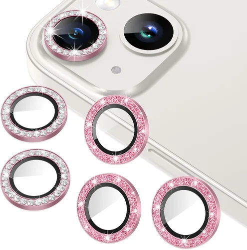 Vista 10 de AGVEE 3+3 Protector de Lente de Cámara para iPhone 14 6.1" / 14 Plus 6.7", Diamante Brillante y Anillo de Metal con Purpurina Brillante Vidrio negro
