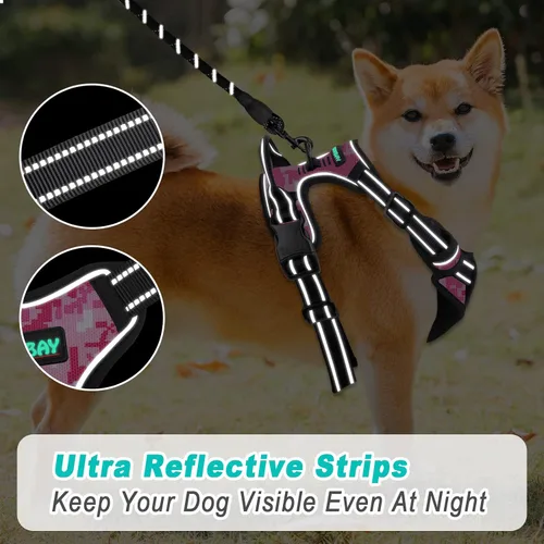 Vista 5 de Barkbay Arnés antitirones grande para perro, con paso, reflectante con clip frontal y mango de fácil control para entrenamiento, caminar, correr