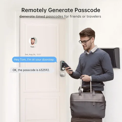 Vista 7 de Cerradura de puerta inteligente WiFi: cerradura de puerta de entrada sin llave con asa, cerradura inteligente de huellas dactilares con 2 perillas