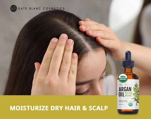 Vista 5 de Aceite de Argán marroquí orgánico virgen 100 % puro con certificación USDA, prensado en frío por Kate Blanc Estimula el crecimiento para el pelo