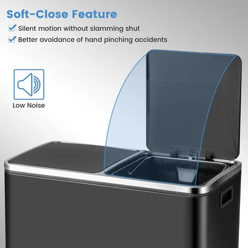 Vista 5 de Goplus Basurero doble de 60 litros (2 x 30 L)/16 galones de acero inoxidable, cubo de basura rectangular con cubos interiores y tapas con bisagras