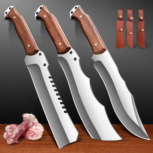 Vista 8 de Cuchillo de carnicero resistente con funda, cuchillos de chef, cortador de verduras, machete para cocina, al aire libre, campamento, barbacoa (7.5)