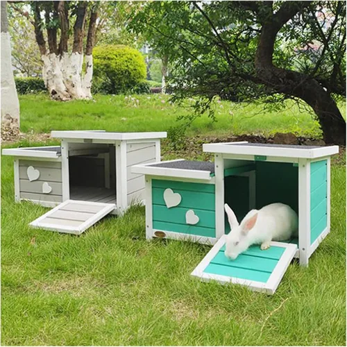 Vista 6 de Cat Villa Rabbit Villa Outdoor Rabbit House Indoor Cat House Outdoor Rabbit Cage Small Dog House Balcony Pet Nest Cat House,Green