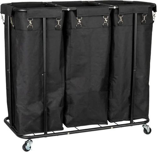 Vista 10 de Household Essentials Clasificador de ropa rodante de 2 bolsas, color negro