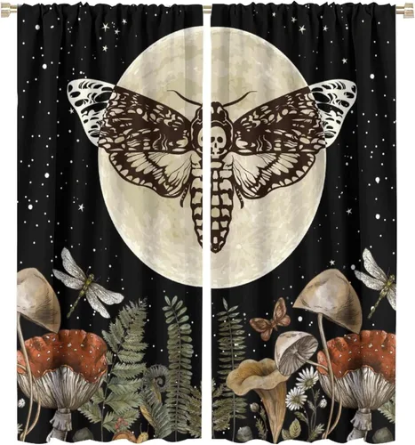 Vista 29 de Cortinas góticas de bosque de cuervos, para Halloween, espeluznante, negro, cuervo negro, alas oscuras, suspenso, bolsillo para barra, cortinas