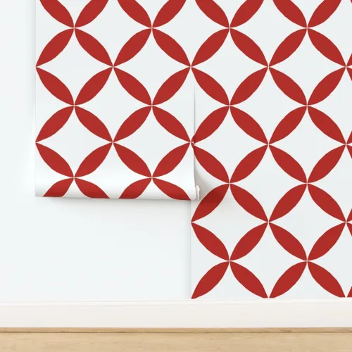 Vista 4 de Muestro de papel tapiz extraíble, círculo geométrico rojo, pétalos blancos, minimalista, floral, a gran escala, medio, cuatro pétalos, Scandi, casa