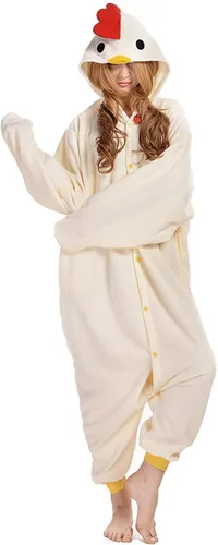 Vista 5 de CANASOUR Pijama mameluco de Halloween para adultos, pollo blanco, anime, unisex, cosplay, una pieza, anime, cosplay, disfraz de fiesta de Navidad