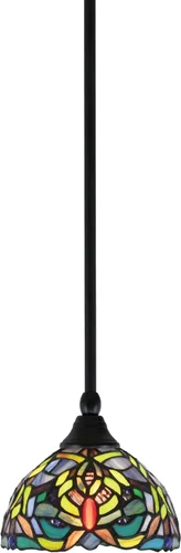 Vista 218 de Toltec Lighting Tallo Colgado Mini colgante, acabado de cobre negro, 3.5" cuadrado humo burbuja vidrio