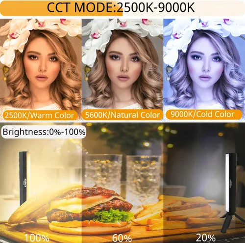 Vista 2 de Paquete de 2 varitas de luz RGB de mano W200, iluminación LED, luz de mano, luz de fotografía, Vlog con magnético CRI95+ 2500K-9000K batería