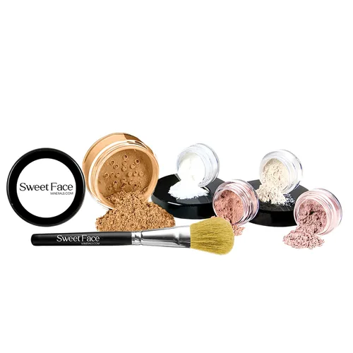 Vista 14 de Kit de inicio de 6 piezas (BEIGE) Maquillaje mineral Tamaño de muestra Set cara desnuda mate base cubierta
