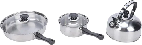 Vista 8 de Pssopp Stainless Steel Cookware Set, Skillets Handle Pots Pans Set for Kitchen Home Various Cooking Methods Stainless Steel Cookware, Heat Proof